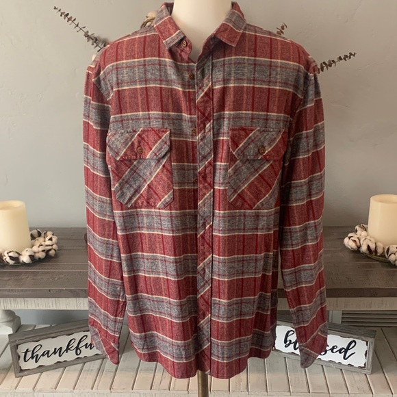 Quiksilver Burgundy and Gray Plaid Shirt - Picture 1 of 3